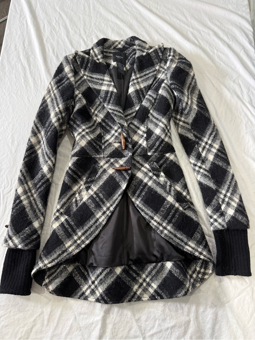 Smythe Black and White Plaid Wool Blend Blazer